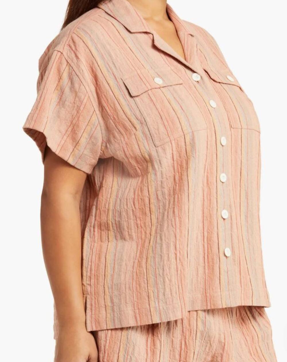 Madewell Women's Striped Button Front Stretch Cotton Linen Shirt Sz 2X Multi NWT